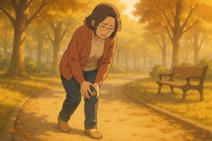 変形性膝関節症による膝の痛み改善を求めて江東区大島・住吉の整骨院に向かう女性